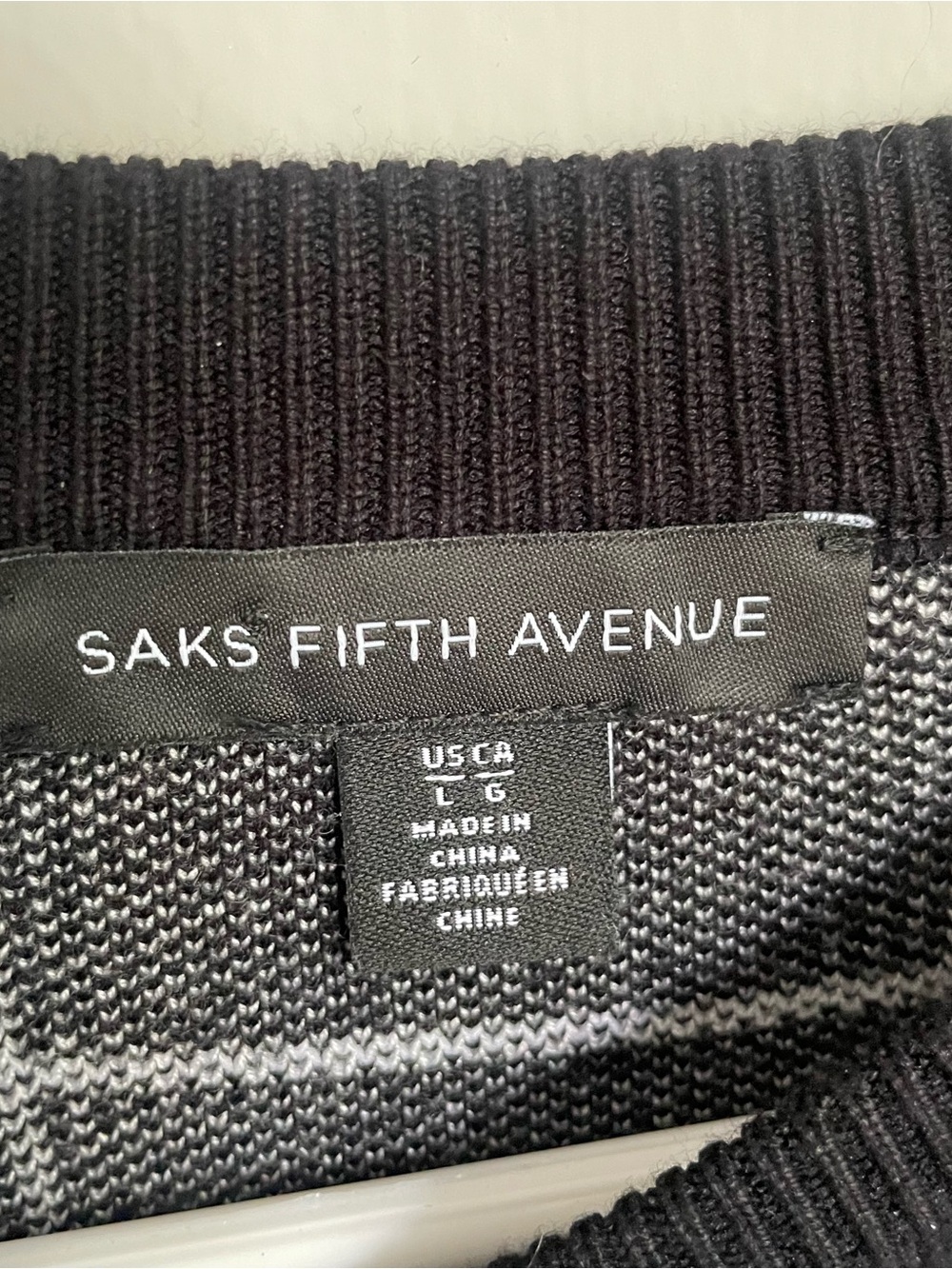 Saks Fifth Avenue Black Crewneck Sweater with White Windowpane Grid - Picture 3 of 4
